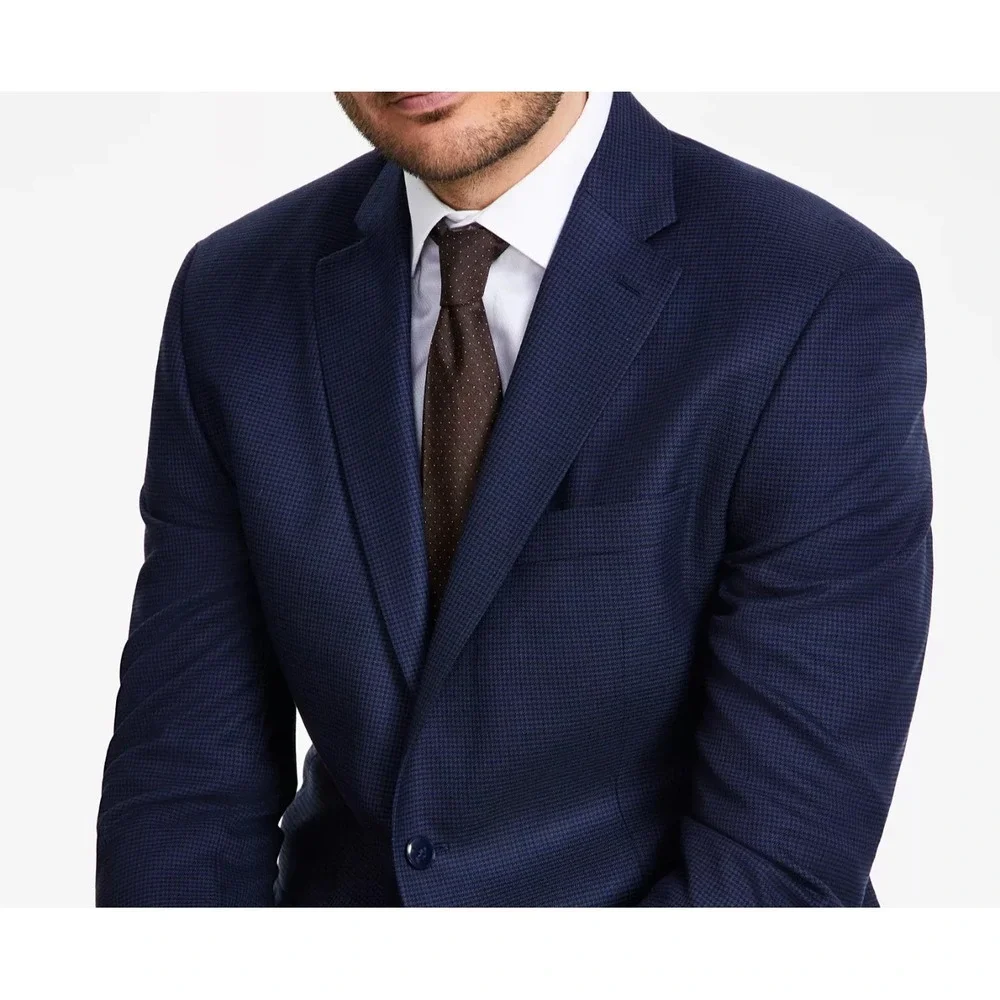 Michael Kors Men's Classic-Fit Houndstooth Sport Coat 54L Navy